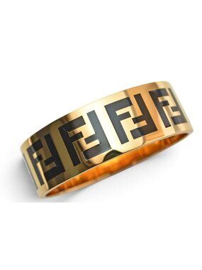 Fendi Bangle Bracelet FF Logo Black Gold Metal